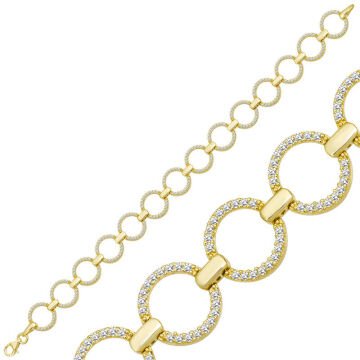 925 Ayar Gümüş Gold Yuvarlak Taşlı Kadın Bileklik