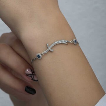 925 Ayar Gümüş Nazarlı Zülfikar Kılıcı Kadın Bileklik
