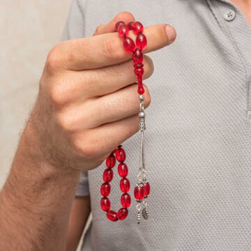 Gümüş Kırmızı Ateş Kehribar Tesbih