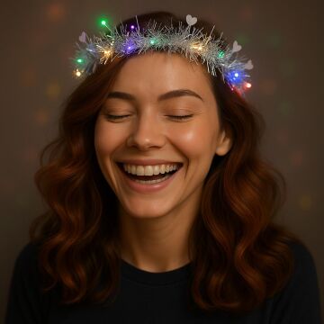 Kalp Püsküllü Gece Parıltısı 3 Modlu LED Işıklı Taç Gümüş Renk