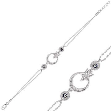 925 Ayar Gümüş Ay Yıldız Nazar Bileklik