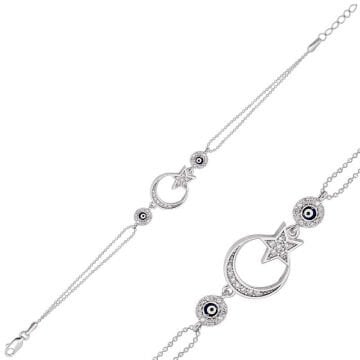 925 Ayar Gümüş Ay Yıldız Nazar Bileklik