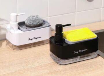 Çift Hazneli Sıvı Sabunluk, Süngerlik ve Otomatik Deterjanlık