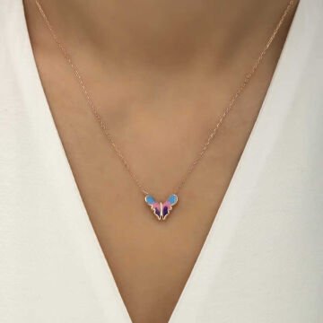 925 Ayar Gümüş Rose Minimal Kelebek Kadın Gümüş Kolye