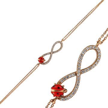 925 Ayar Gümüş Rose Uğur Böcekli Sonsuzluk Bileklik