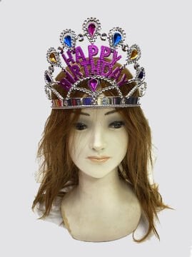 Parti Aksesuar Gümüş Renk Happy Birthday Yazılı Doğum Günü Tacı 60 cm