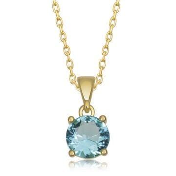 925 Ayar Gümüş Gold Turkuaz Kristal Yuvarlak Taşlı Kadın Gümüş Kolye