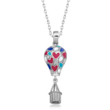 925 Ayar Gümüş Kalpli Kapadokya Balon Kadın Gümüş Kolye