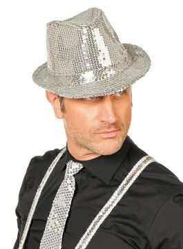 Disko Star Gümüş Payetli Fötr Şapka Yetişkin Boy