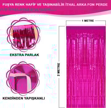 Fuşya Renk Ekstra Metalize Parlak Saçaklı Arka Fon Perde İthal A Kalite 1x2 Metre
