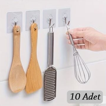 10 ADET Kendinden Yapışkanlı Şeffaf Askı