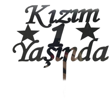 Kızım 1 Yaşında İlk Yaş Doğum Günü Partisi Pleksi Pasta Süsü Gümüş Renk