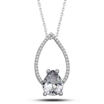 925 Ayar Gümüş Beyaz Taşlı Damla Kadın Gümüş Kolye