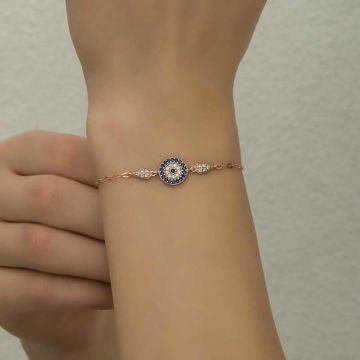 925 Ayar Gümüş Rose Nazar Boncuklu Kadın Bileklik