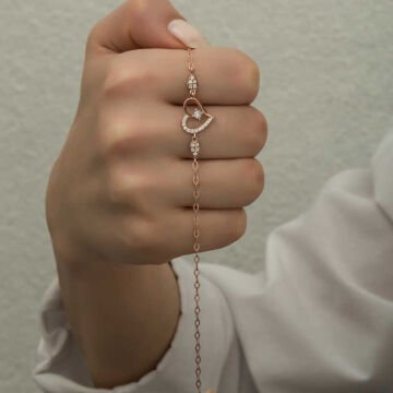 925 Ayar Gümüş Rose Kalpli Tektaş Kadın Bileklik