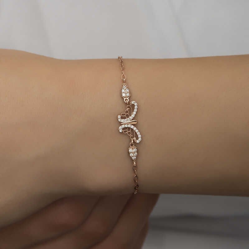 ​925 Ayar Gümüş Rose Kelebek Kadın Bileklik