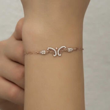 ​925 Ayar Gümüş Rose Kelebek Kadın Bileklik