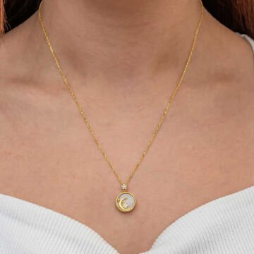 Gümüş Gold Sedef Taşlı Ay Yıldız Hilal Kadın Kolye
