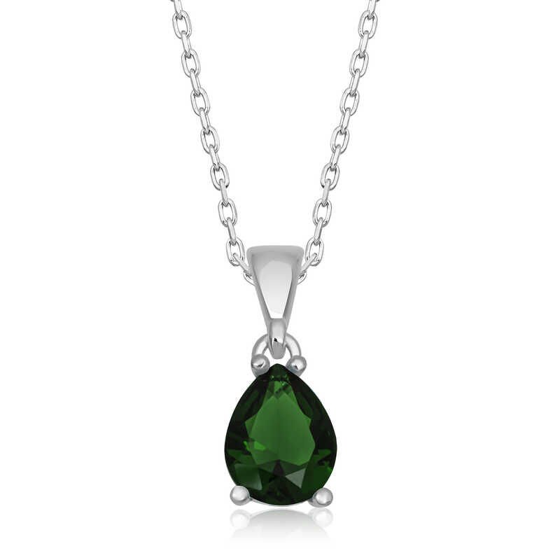 925 Ayar Gümüş Yeşil Kristal Damla Taşlı Kadın Gümüş Kolye