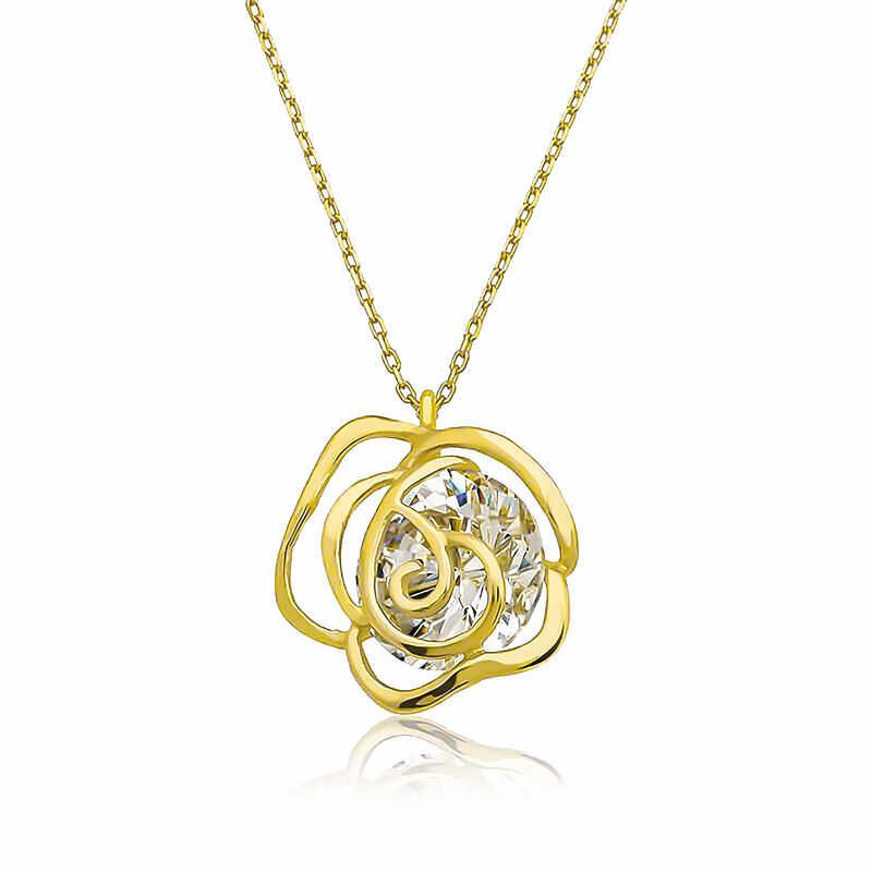 ​925 Ayar Gümüş Gold Gül Kadın Gümüş Kolye