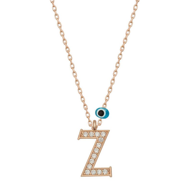 925 Ayar Gümüş Nazar Rose Z Harfi Kadın Gümüş Kolye
