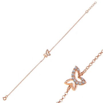 ​925 Ayar Gümüş Rose Kelebek Kadın Bileklik