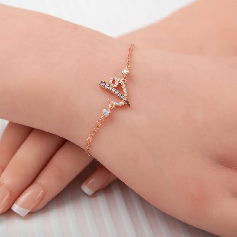 925 Ayar Gümüş Rose Elif Vav Kadın Bileklik