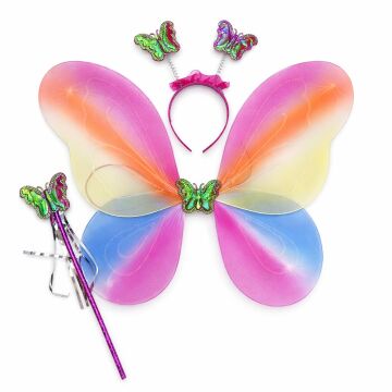 Çocuklar İçin Renkli Kelebek Kanat Taç Asa Kostüm Seti