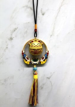 Renkli Püsküllü Şans Kedisi Feng Shui Askılık