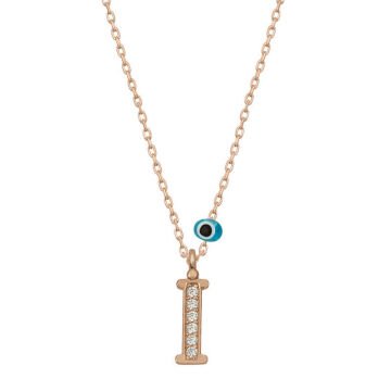 925 Ayar Gümüş Nazar Rose İ Harfi Kadın Gümüş Kolye