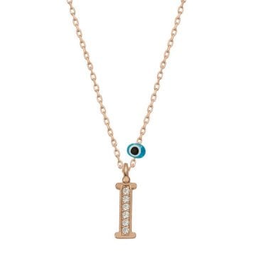 925 Ayar Gümüş Nazar Rose İ Harfi Kadın Gümüş Kolye