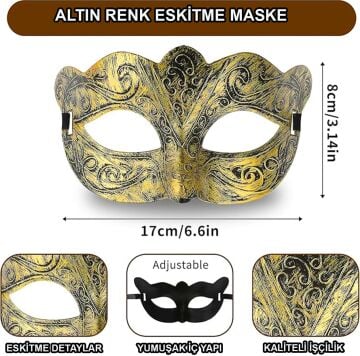 Altın Renk Eskitme Maskeli Balo Maskesi Venedik Tarzı Parti Maskesi