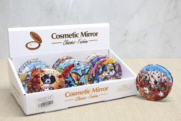 Sevimli Köpek Tasarımıyla Taş İşlemeli İnce El Aynası Yuvarlak