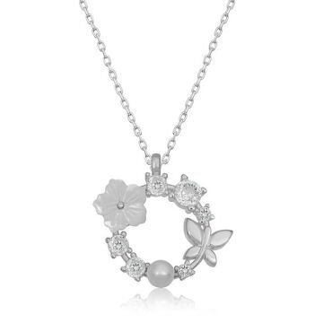 925 Ayar Gümüş Manolya Çiçeği Kelebek Kadın Gümüş Kolye