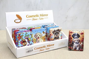 Sevimli Köpek Tasarımıyla Taş İşlemeli İnce El Aynası Dikdörtgen