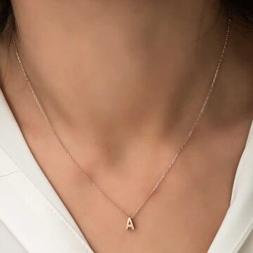 925 Ayar Gümüş Rose 3 Boyutlu A Harf Kadın Gümüş Kolye