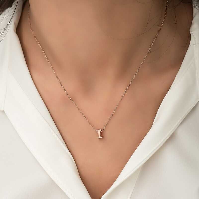 925 Ayar Gümüş Rose 3 Boyutlu I Harf Kadın Gümüş Kolye