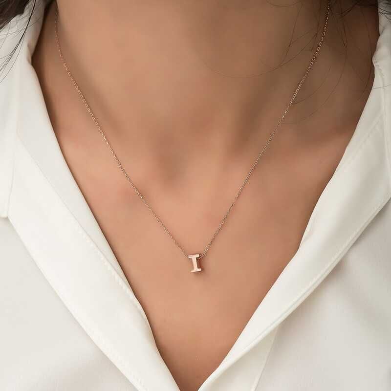 925 Ayar Gümüş Rose 3 Boyutlu I Harf Kadın Gümüş Kolye