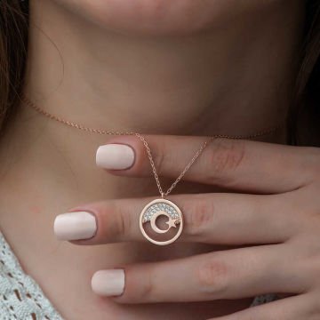 925 Ayar Gümüş Rose Ay Yıldız Kadın Gümüş Kolye