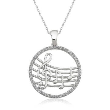925 Ayar Gümüş Müzik Temalı Kadın Gümüş Kolye
