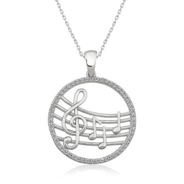 925 Ayar Gümüş Müzik Temalı Kadın Gümüş Kolye