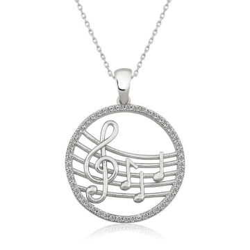 925 Ayar Gümüş Müzik Temalı Kadın Gümüş Kolye