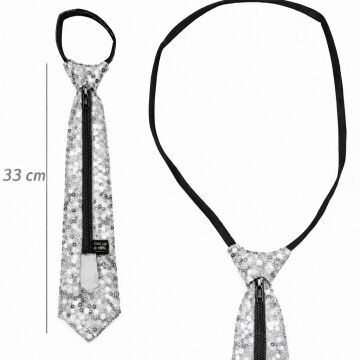 Gümüş Renk Pul Payetli Işıltılı Parti Kravatı 33 cm