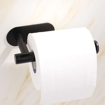 Kendinden Yapışkanlı Tuvalet Kağıtlığı – Mat Siyah Modern Banyo Rulo Askısı