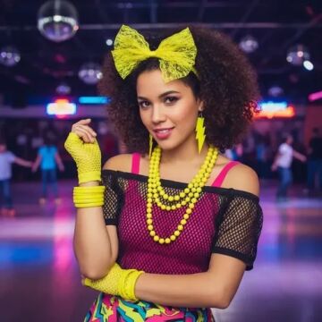 80’ler 90’lar Neon Sarı Parti Seti Kolye Küpe Taç