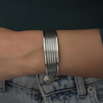 925 Ayar Gümüş Eskitme Desenli Kadın Bilezik