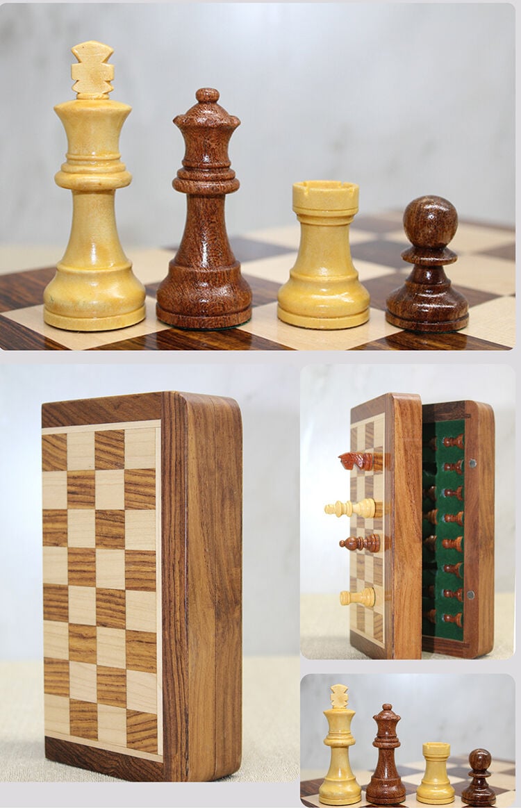 Mıknatıs Taşlı Ahşap Katlanabilir Kutulu Satranç Oyunu 17.5 Cm