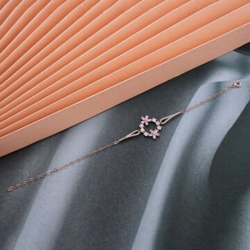 925 Ayar Gümüş Rose Pembe Çiçek Kadın Bileklik