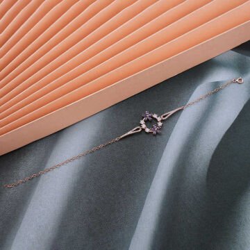 925 Ayar Gümüş Rose Mor Çiçek Kadın Bileklik
