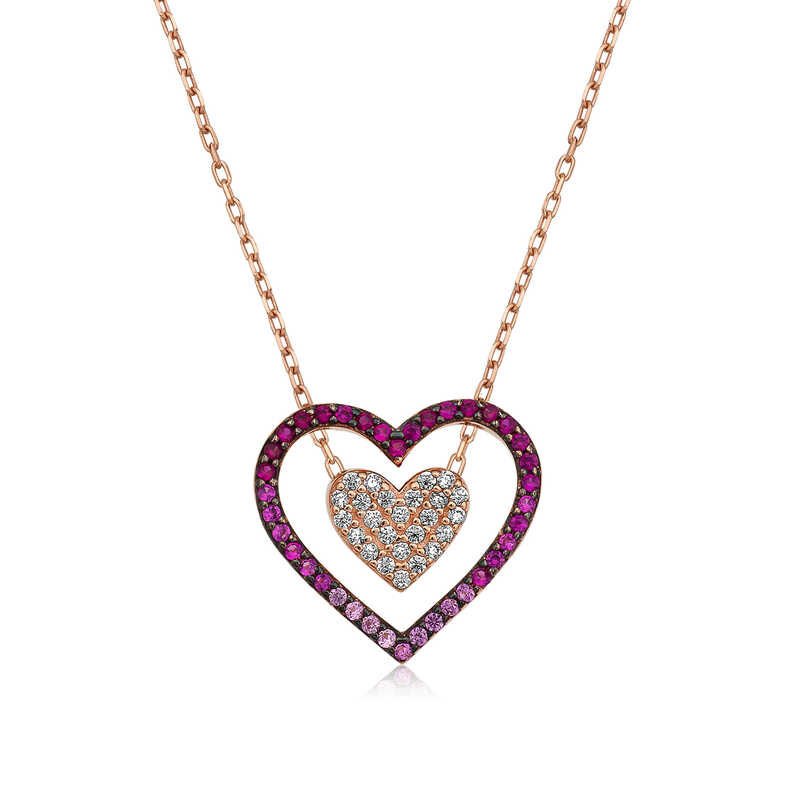 925 Ayar Gümüş İki Kalp Kadın Gümüş Kolye